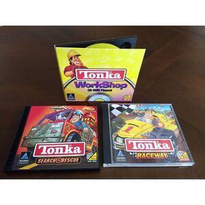 TONKA CD-ROM PC GAME Lot 3 - WORKSHOP RACEWAY SEARCH & RESCUE Hasbro Interactive